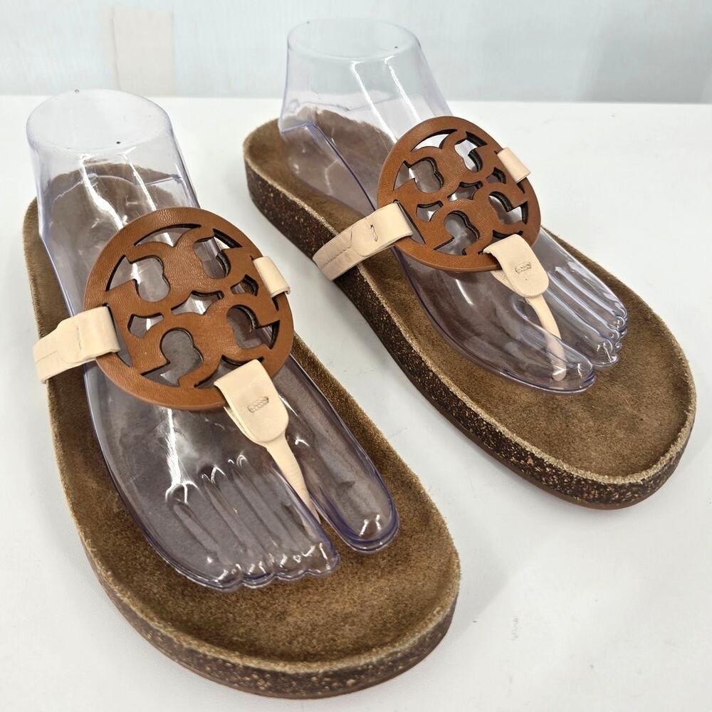 Tory Burch Miller Cloud Cork Sandals Two Tone Brown Suede Footbed Size 10